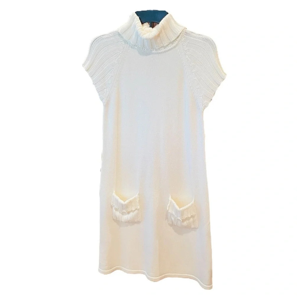 Calvin Klein women’s short sleeve turtleneck sweater dress SZ S off white